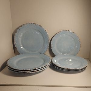 Tommy Bahama Melamine 4 Dinner Plates 4 Saucers Rustic Blue Crackle